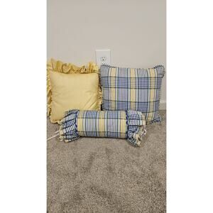 Waverly Fashions Yellow Blue Plaid Pillows set of 3